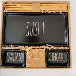 NWT - Rae Dunn Sushi Set-Plate, Dip Bowls and Chopsticks Set.